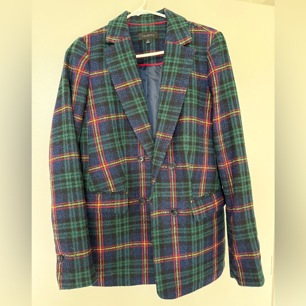 Talbots Green and Red Plaid Blazer